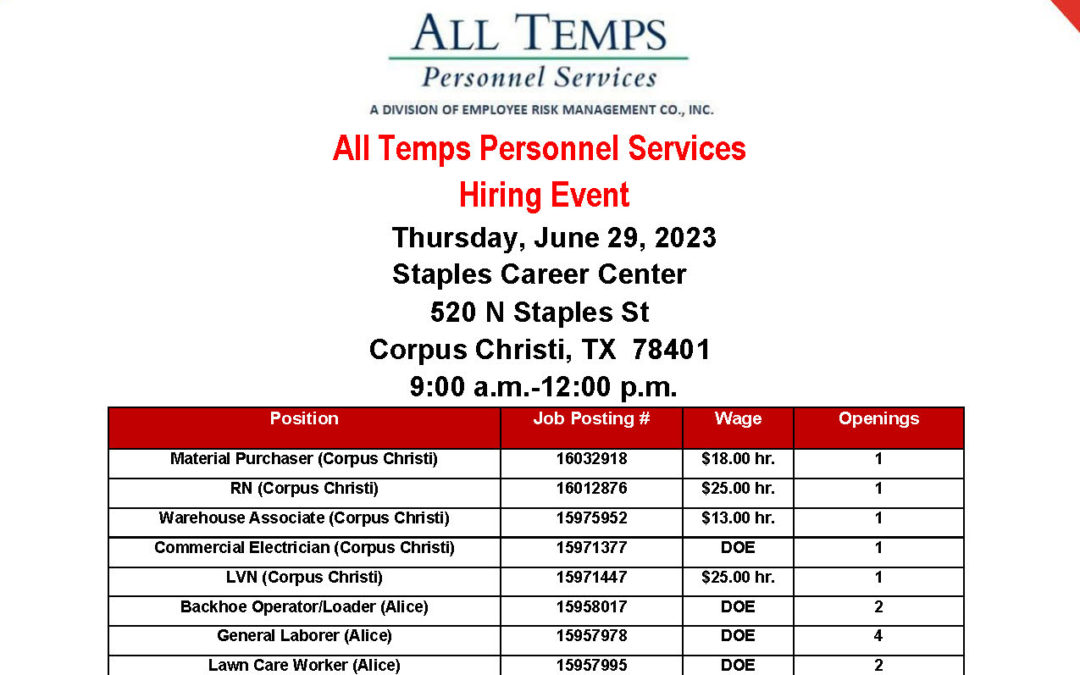 All Temps Personnel Hiring Event June 2023