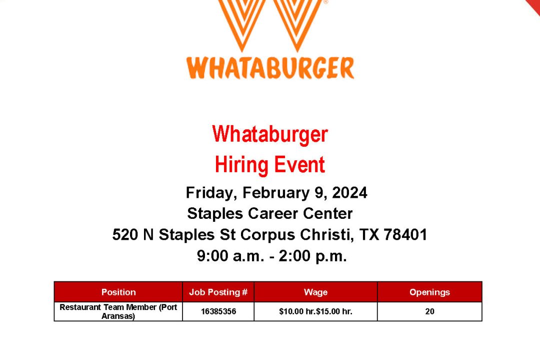 Whataburger Hiring Event – Feb 9